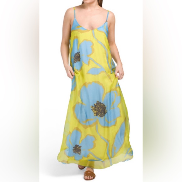 Luna Allegra Made Silk Blend Bold Floral Slip Maxi Dress - Picture 1 of 4